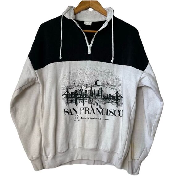 San Francisco Skyline Vintage 90s Sweatshirt Mens L Y2K Zip Destination Pullover - Picture 1 of 10